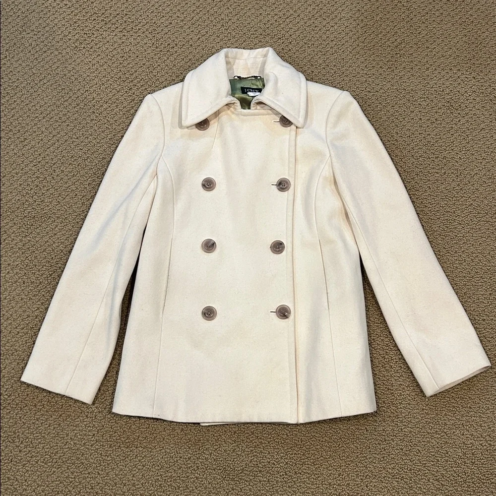 Vintage J. Crew Pea Coat size Small Cream Wool Blend Preppy Classic